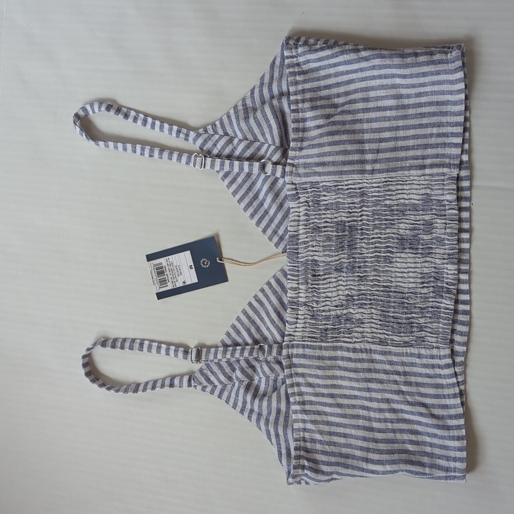 NWT Universal Thread Stripe Linen Rayon Cropped Top MEDIUM Blue White - Picture 10 of 15